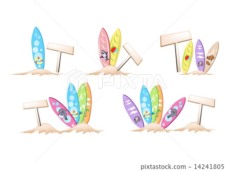 An Illustration Set of Surfboards with Wooden Placard 14241805