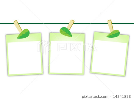 Blank Photos with Green Leaves Hanging on Clothesline Blank Photos with Green Leaves Hanging on Clothesline 14241858