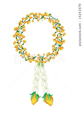 Fresh Jasmine Flowers with Yellow Padauk Flower Garland Fresh Jasmine Flowers with Yellow Padauk Flower Garland 14241979