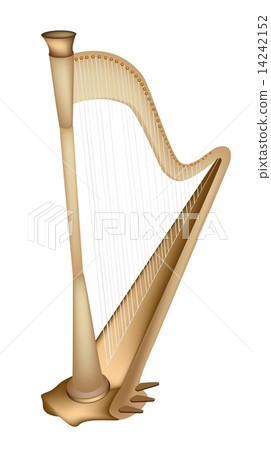 A Beautiful Golden Harp on White Background 14242152