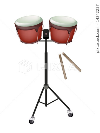 Beautiful Bongo Drum with Sticks on White Background Beautiful Bongo Drum with Sticks on White Background 14242237
