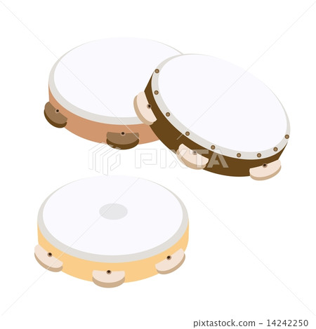 Beautiful Three Wooden Tambourine on White Background 14242250