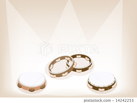 Beautiful Three Tambourine on Brown Stage Background 14242253