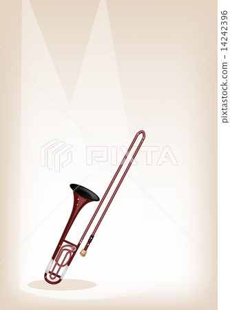 A Symphonic Trombone on Brown Stage Background A Symphonic Trombone on Brown Stage Background 14242396