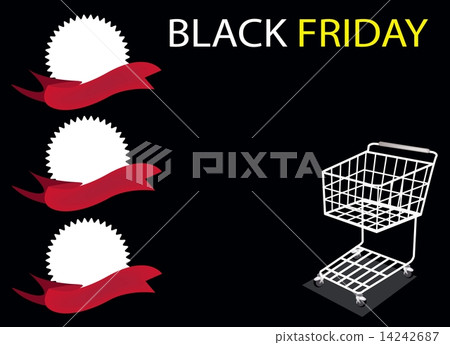 A Shopping Cart and Banner on Black Friday Background 14242687