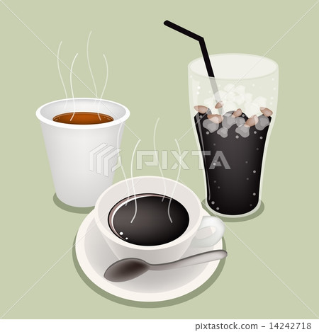 Hot Coffee and Iced Coffee on Green Background 14242718