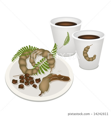 Hot Coffee with Tamarind Pod and Leaves 14242811