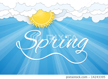 White clouds and Sun over blue sky White clouds and Sun over blue sky 14243395