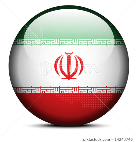 Map with Dot Pattern on flag button of Iran 14243746