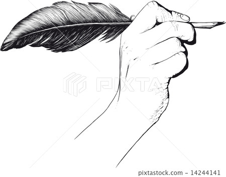 Hand holding quill pen 14244141