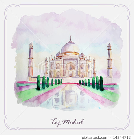 Watercolor Taj Mahal picture. Greeting card Watercolor Taj Mahal picture. Greeting card 14244712