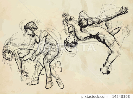 Greco-Roman Wrestling. An hand drawn vector illustration. 14248398