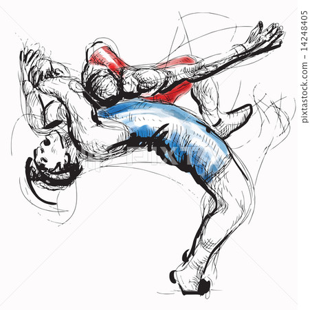 Greco-Roman Wrestling. An hand drawn vector illustration. 14248405