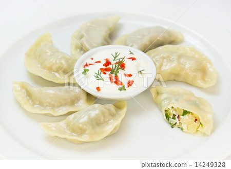 Nepalese food momo on a white background in the restaurant 14249328