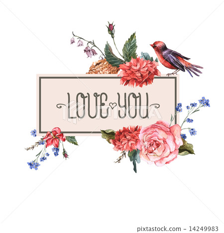 Vintage floral card with roses and wild flowers 14249983