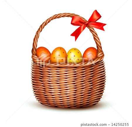 Basket with Easter eggs and a red bow. Vector. Basket with Easter eggs and a red bow. Vector. 14250255