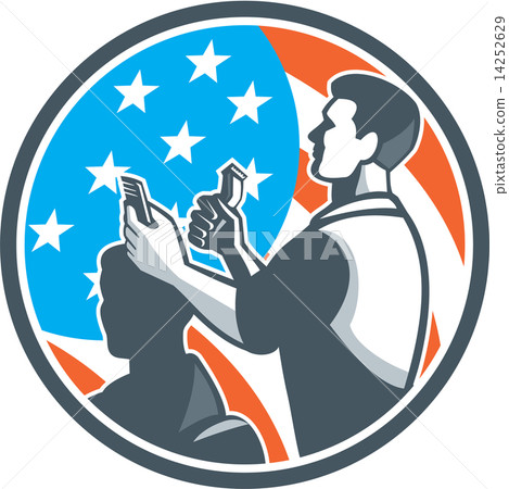 Barber Scissors Comb Cutting USA Flag Retro 14252629