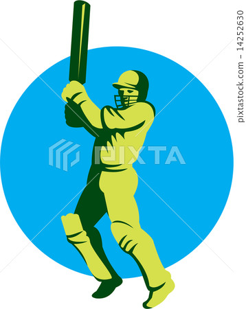 Cricket Player Batsman Batting Circle Retro 14252630