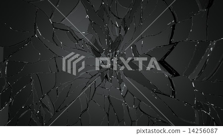 Pieces of shattered or cracked glass on black Pieces of shattered or cracked glass on black 14256087
