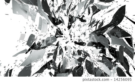 Shattered and breaking glass on white with motion blur 14256095