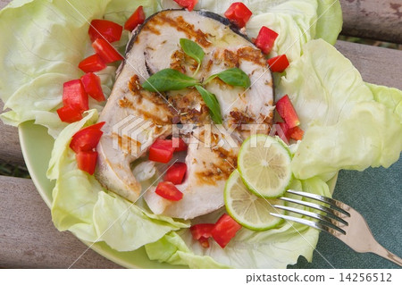 Grilled swordfish with fresh vegetables Grilled swordfish with fresh vegetables 14256512
