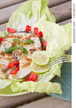 Grilled swordfish with fresh vegetables 14256513