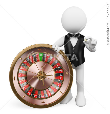 3D white people. Croupier with roulette in a casino 14256597