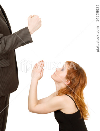 Angry man and woman begging a pardon Angry man and woman begging a pardon 14259925