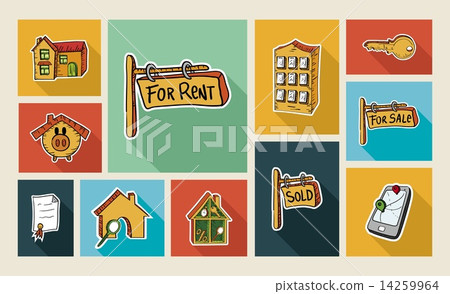 Real estate sketch style flat icon set - Stock Illustration [14259964 ...