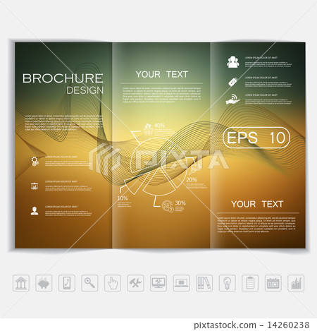 Tri-Fold Brochure mock up vector design. Smooth unfocused bokeh background with waves. Tri-Fold Brochure mock up vector design. Smooth unfocused bokeh background with waves. 14260238