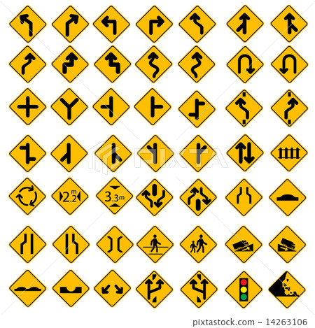 49 Vector Road Sign Set Yellow 49 Vector Road Sign Set Yellow 14263106
