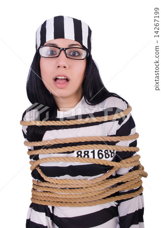 Prisoner in striped uniform on white Prisoner in striped uniform on white 14267199