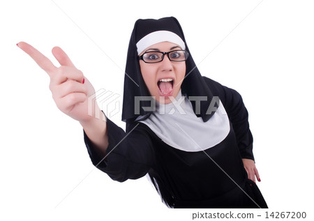 Funny nun isolated on the white Funny nun isolated on the white 14267200