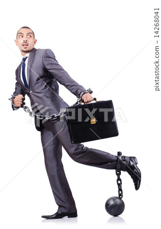 Businessman with shackles on white Businessman with shackles on white 14268041