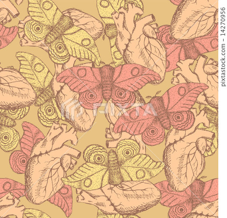 Sketch moth and heart in vintage style 14270956