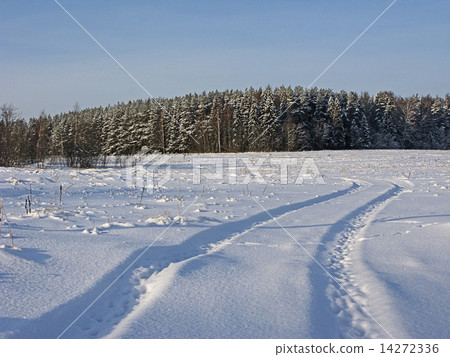 Snow rut in winter field 14272336