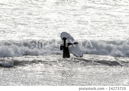 A surfer heading to the sea 14273720