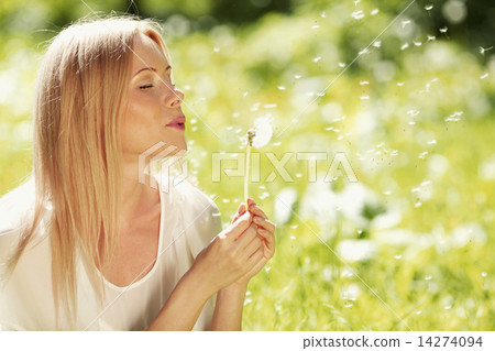 Girl blow on dandelion Girl blow on dandelion 14274094