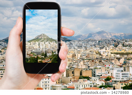 tourist taking photo of Athens city skyline tourist taking photo of Athens city skyline 14278980