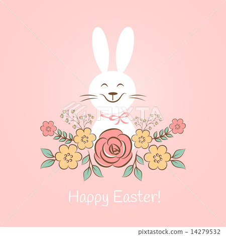 Happy easter bunny with flowers 14279532