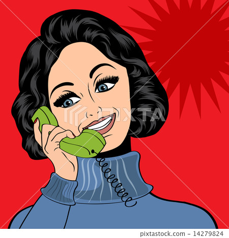 pop art cute retro woman in comics style talking on the phone 14279824