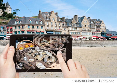 travel concept - tourist taking photo town Cancale travel concept - tourist taking photo town Cancale 14279882