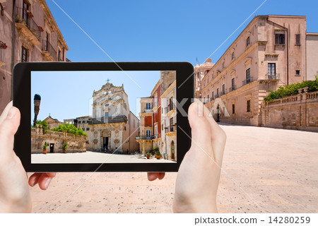 tourist taking photo of medieval Episcopal Palace 14280259