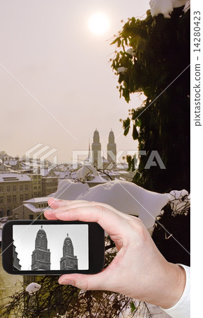 photo of Zurich city with towers of Grossmunster church 14280423