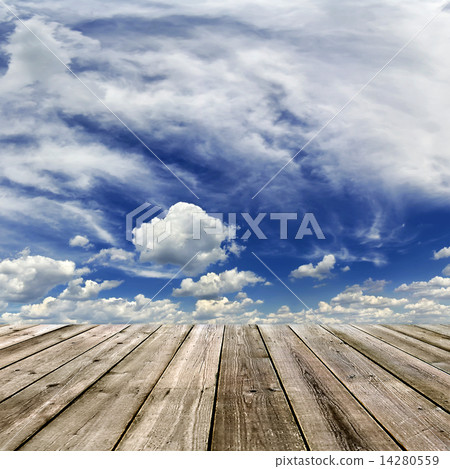 wooden floor and sky with clouds 14280559