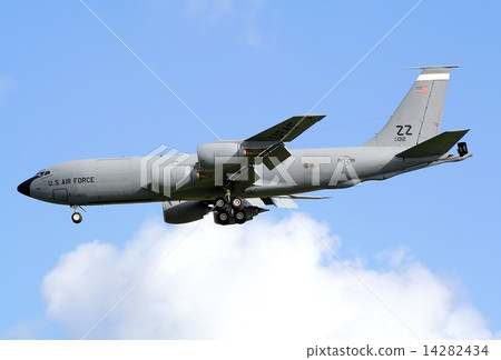 The US Air Force's KC-135R Strait Tanker Airborne Lubricator flying in the blue summer sky 14282434