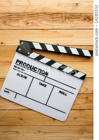 Movie slate film on wooden table 14283332