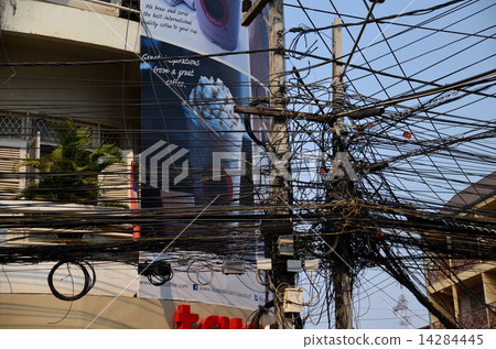 Laos tangled electric wire Laos tangled electric wire 14284445