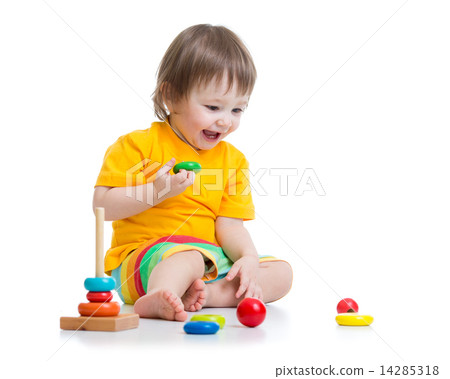 baby playing with pyramid toy baby playing with pyramid toy 14285318