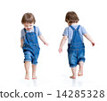 Happy little boy running. Front and rear view. 14285328